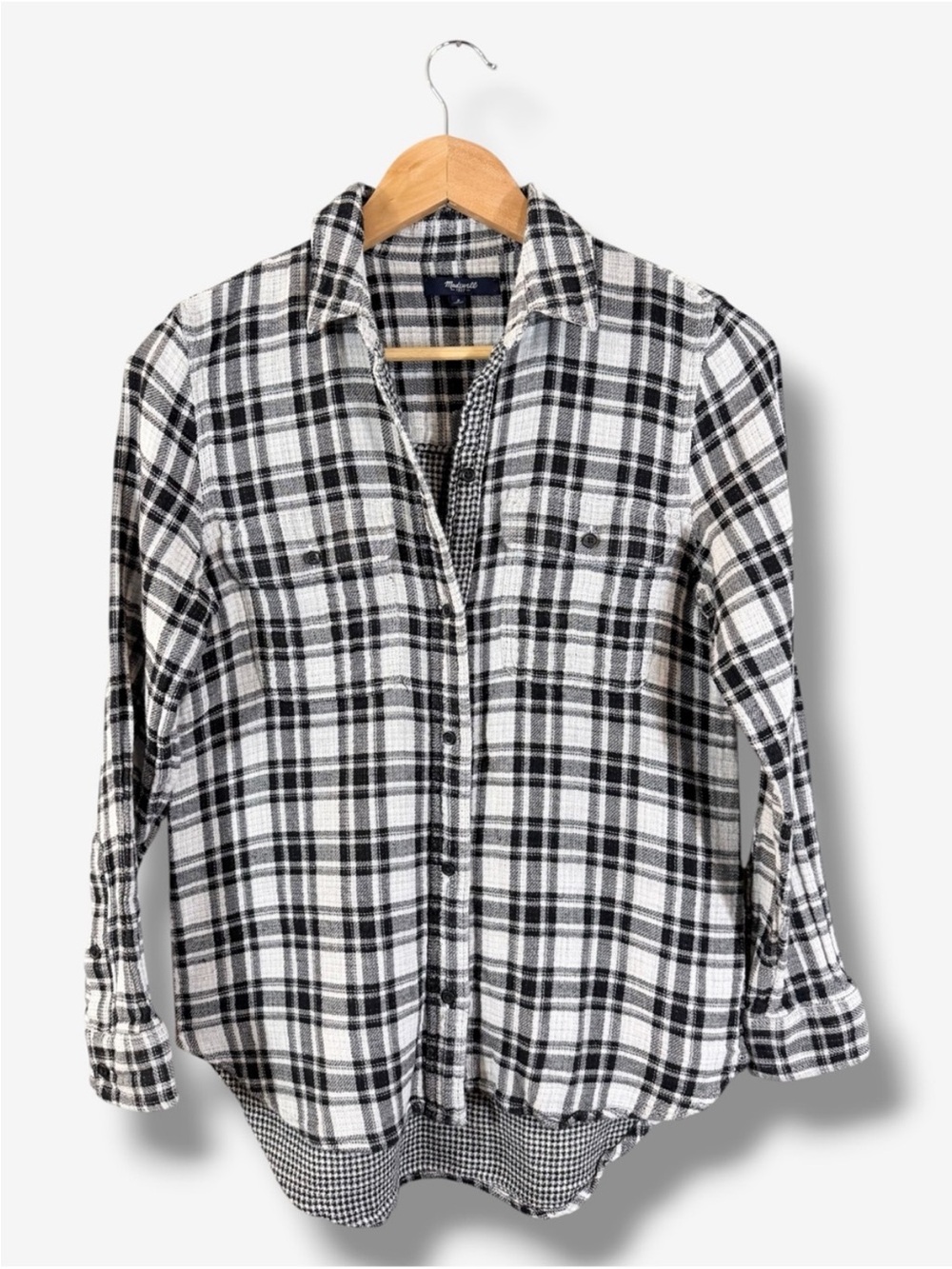 Madewell Classic Boyfriend Button Down Shirt Size S Black White Kemp Plaid Gauze